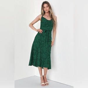 Graceful Charm Emerald Burnout Floral Jacquard Halter Midi Dress
Lulus